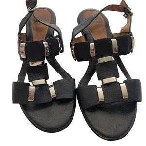 SOFFT Black Leather Slingback Open Toe Sandals with Silver Hardware. Size 7.5